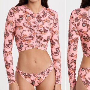 ALC Swimsuit Ansel Rash Guard Top and Margot Bikini Bottom Rosa Sz L NEW